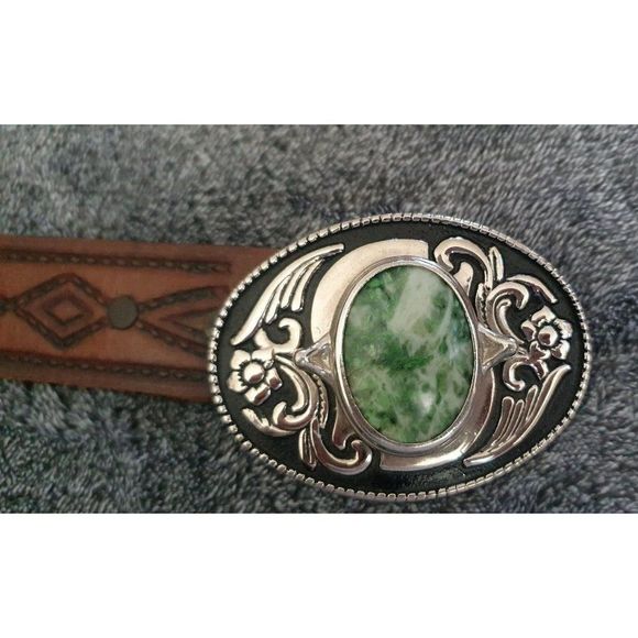 Vintage Chunky Natural stone silver plated Belt buckle maden in USA main image 8